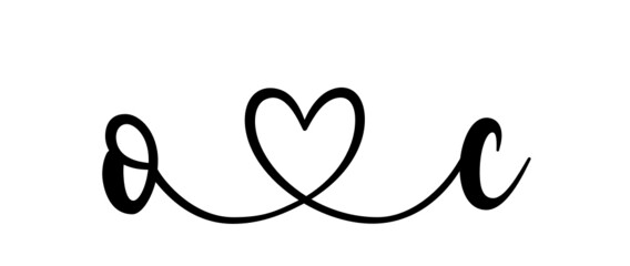oc, co, letters with heart Monogram, monogram wedding logo. Love icon, couples Initials, lower case, connecting HEART, home decor,