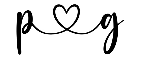 pg, gp, letters with heart Monogram, monogram wedding logo. Love icon, couples Initials, lower case, connecting HEART, home decor,