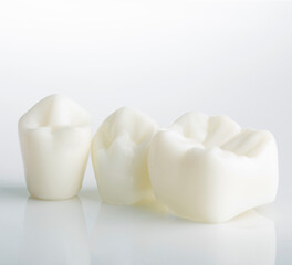 Medical model with teeth implant on white background