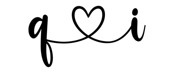 qi, iq, letters with heart Monogram, monogram wedding logo. Love icon, couples Initials, lower case, connecting HEART, home decor,