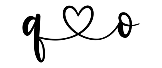 qo, oq, letters with heart Monogram, monogram wedding logo. Love icon, couples Initials, lower case, connecting HEART, home decor,