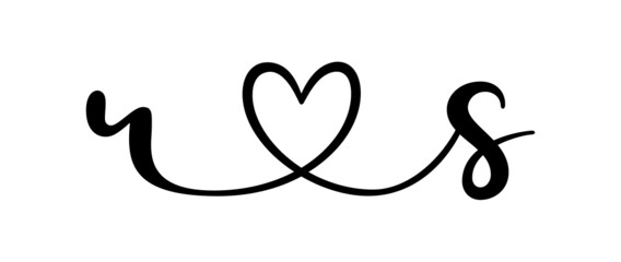 rs, sr, letters with heart Monogram, monogram wedding logo. Love icon, couples Initials, lower case, connecting HEART, home decor,