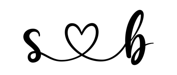 sb, bs, letters with heart Monogram, monogram wedding logo. Love icon, couples Initials, lower case, connecting HEART, home decor,