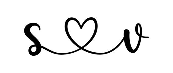 sv, vs, letters with heart Monogram, monogram wedding logo. Love icon, couples Initials, lower case, connecting HEART, home decor,