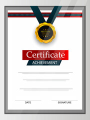 Certificate template with geometry gold and black frame and badge on white background.