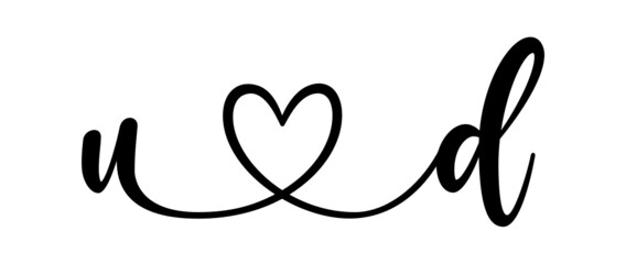 ud, du, letters with heart Monogram, monogram wedding logo. Love icon, couples Initials, lower case, connecting HEART, home decor,