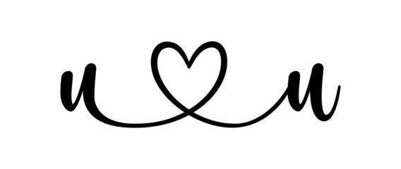 uu, uu, letters with heart Monogram, monogram wedding logo. Love icon, couples Initials, lower case, connecting HEART, home decor,