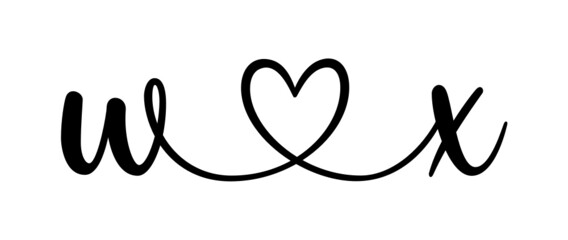 wx, xw, letters with heart Monogram, monogram wedding logo. Love icon, couples Initials, lower case, connecting HEART, home decor,