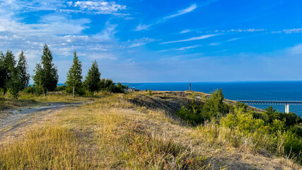 A bridge across the Volga river  in Ulyanovsk, Russia.