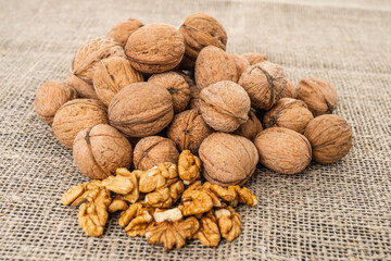 Close up view of walnuts on tabletop