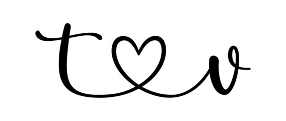 tv, vt, letters with heart Monogram, monogram wedding logo. Love icon, couples Initials, lower case, connecting HEART, home decor,