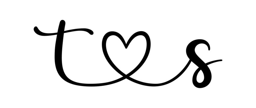 ts, st, letters with heart Monogram, monogram wedding logo. Love icon, couples Initials, lower case, connecting HEART, home decor,