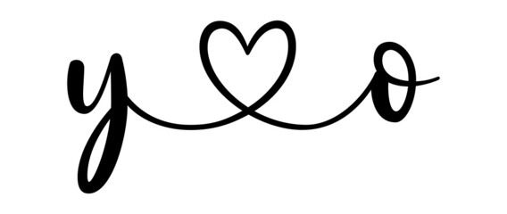 yo, oy, letters with heart Monogram, monogram wedding logo. Love icon, couples Initials, lower case, connecting HEART, home decor,