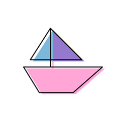 Children cute vector ship simple icon. Illustration of vector boat toy. Abstract colorful icons with lines. Linear toys for baby.
