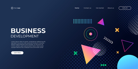 Abstract geometric background for business landing page with modern shape and simple technology concept. Corporate web design landing page block vector illustration template.