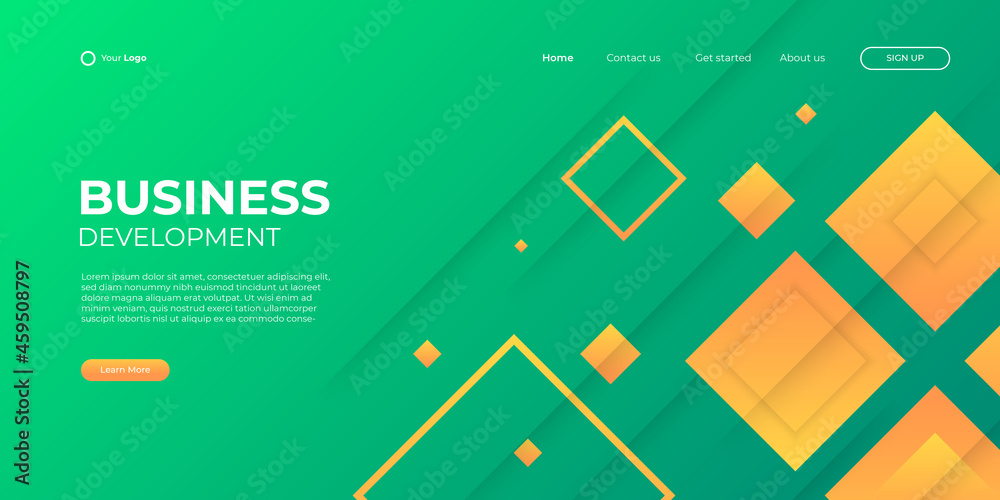 Aufkleber Abstract green yellow background for business landing page with modern shape and simple technology concept. Corporate web design landing page block vector illustration template.