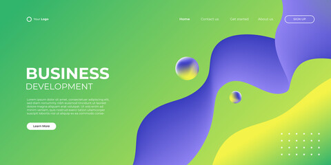 Abstract green purple background for business landing page with modern shape and simple technology concept. Corporate web design landing page block vector illustration template.