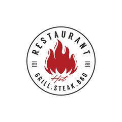 Vintage Retro BBQ Grill Barbecue Label Stamp Logo design vector for restaurant