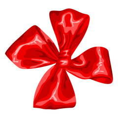 Stylized illustration of red bow. Image for design or decoration.
