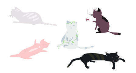 Cats of different colors. Vector illustration of animals.
