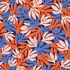 Tropical leaves, vector background pattern.