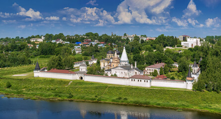 Fototapeta na wymiar View of Holy Dormition Monastery, Staritsa, Russia