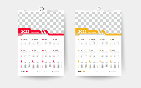 2022 One page wall calendar design template, modern 12 months one-page calendar