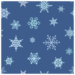 Snowflakes seamless pattern of many snowflakes on the blue background vector