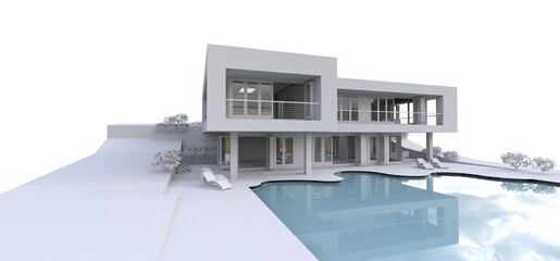 3d modern house, on white background. 3d illustration.