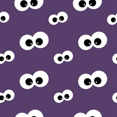 Funny cartoon eyes seamless pattern. Halloween background. Cute pattern for wrapping paper, textile prints, wallpapers.Vector illustration isolated
