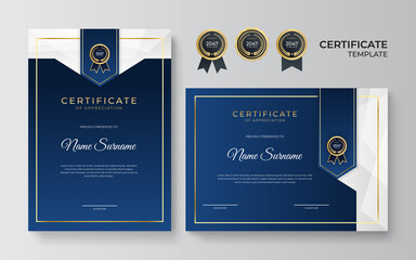 Elegant blue and gold diploma certificate template