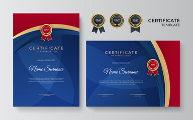 Elegant blue red and gold diploma certificate template - obrazy, fototapety, plakaty
