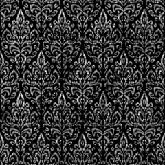 Seamless black and white ogee pattern. Grunge vintage texture. Elegant print for home textiles, carpets, pillows. Vector illustration.