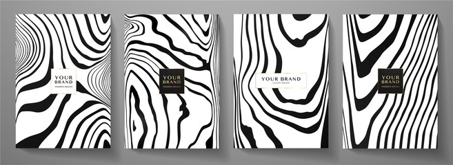 Modern elegant cover design set. Luxury fashionable background with black and white line pattern. Elite premium vector template for menu, brochure, flyer layout, presentation