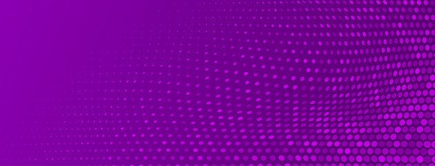 Abstract halftone background made of small round dots of different sizes in purple colors