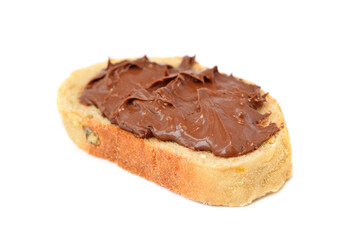 Toast with chocolate spread isolated on white background