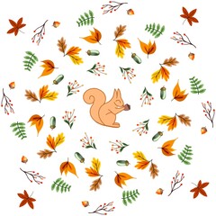 autumn leaves background with squirrels 