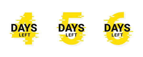 Days left, days to go from 1 to 3. Promotional banner countdown left days. Stylized counter and timer in yellow and black colors. Vector