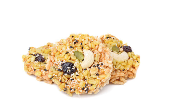 Thai Rice Cracker with Multi whole Grains on white background