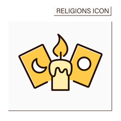 Spiritualism color icon.Candle and cards for spiritualistic session. Belief that spirits of dead exist. Afterlife. Religion concept. Isolated vector illustration