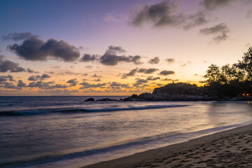 Dusk on the Grand Anse beach viewing on Pointe Ste Marie on Praslin island in Seychelles