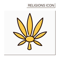 Rastafari color icon. Ras Tafari, religious and political movement, begun in Jamaica. Africa-centred religion. Marijuana symbol. Religion concept. Isolated vector illustration