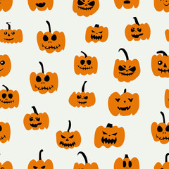 Autumn pumpkins with color  background.  Perfect for fall, Thanksgiving, holidays, fabric, textile. Seamless repeat swatch.
