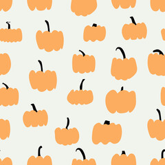 Autumn pumpkins with color  background.  Perfect for fall, Thanksgiving, holidays, fabric, textile. Seamless repeat swatch.
