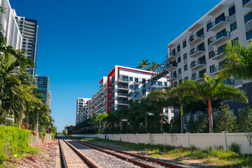 Fototapeta na wymiar railway station apartments new Miami Florida sky blue luxury 