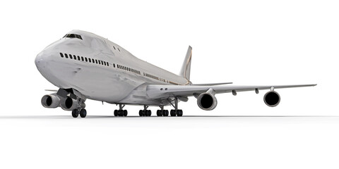 Large passenger aircraft of large capacity for long transatlantic flights. White airplane on white isolated background. 3d illustration.