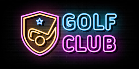 Golf Club Neon Signs Vector. Design Template Neon Style
