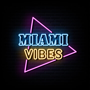 Miami Vibes Neon Signs Vector. Design Template Neon Style