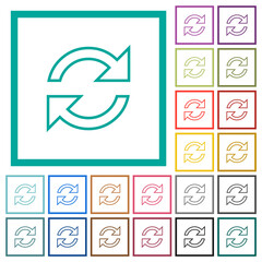 Refresh arrows outline flat color icons with quadrant frames
