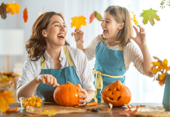 family preparing for Halloween